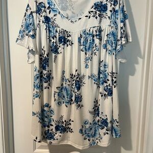 Elegant Blue Floral Women's Blouse